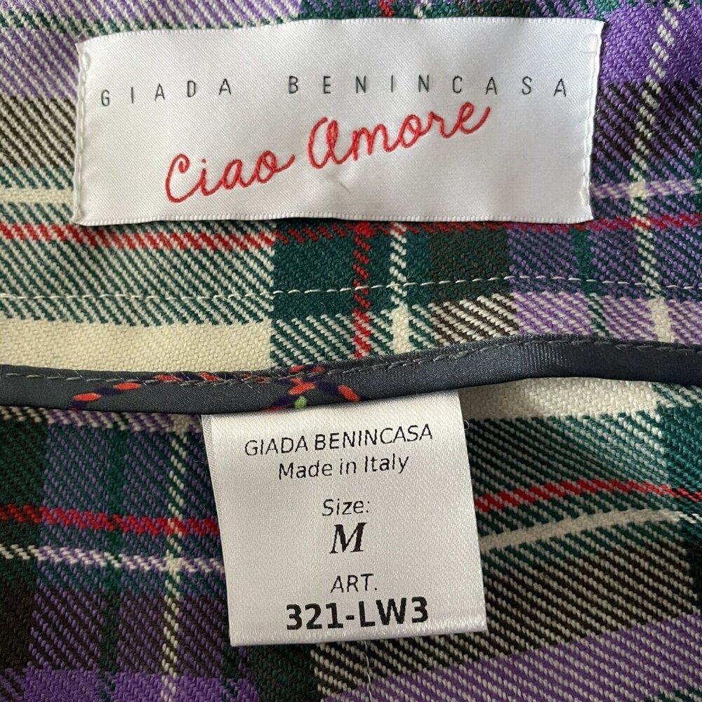 Giada Benincasa Ciao Amore 100% Wool Purple Plaid Pencil Skirt Medium - Picture 6 of 8